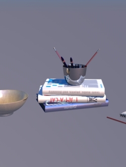 铅笔文具书本碗c4d模型免费下载